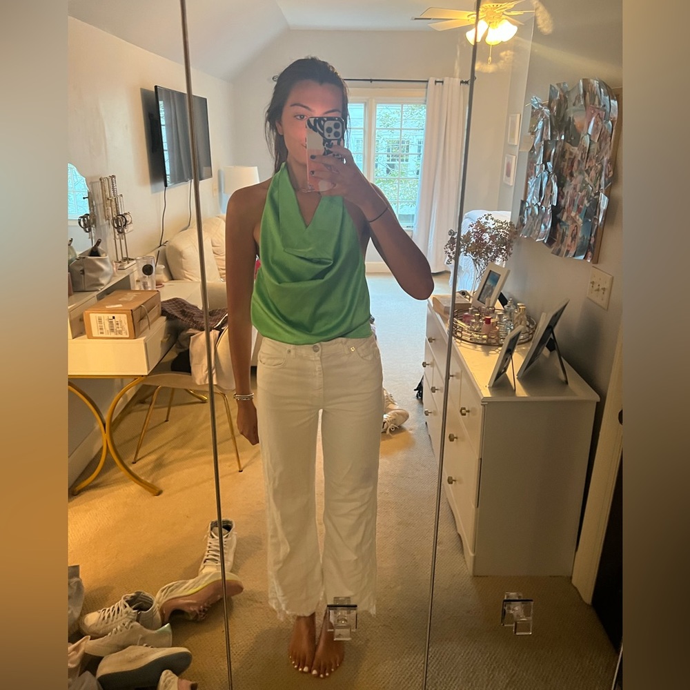 Glam green silk top size medium